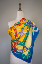 WSS-5814 Teal Stirrups Luxury Style Silk Scarf ( Queen's Favorite )