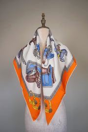 WSS-5815 Orange Horse Racing Luxury Style Silk Scarf