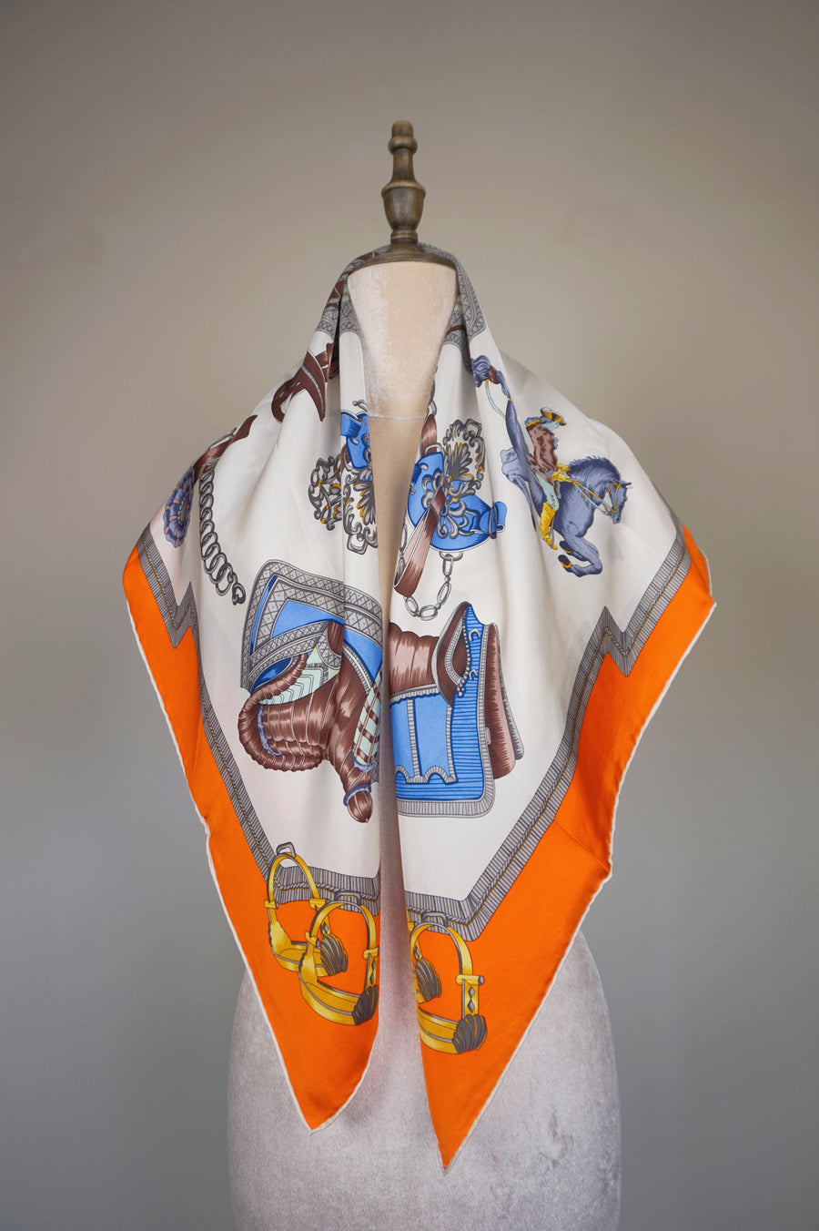 WSS-5815 Orange Horse Racing Luxury Style Silk Scarf