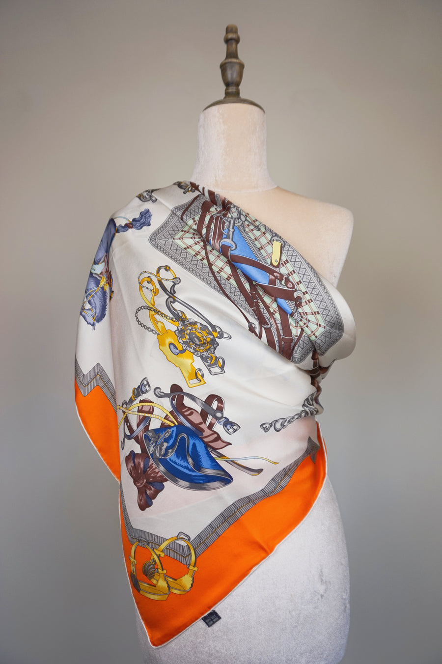 WSS-5815 Orange Horse Racing Luxury Style Silk Scarf