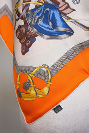 WSS-5815 Orange Horse Racing Luxury Style Silk Scarf