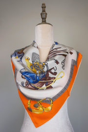 WSS-5815 Orange Horse Racing Luxury Style Silk Scarf