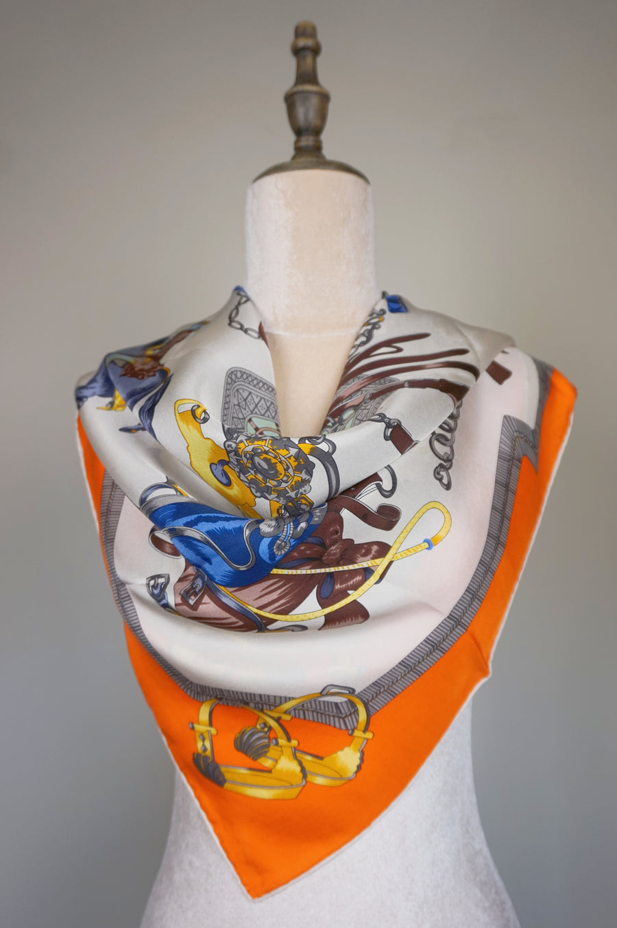 WSS-5815 Orange Horse Racing Luxury Style Silk Scarf