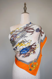 WSS-5815 Orange Horse Racing Luxury Style Silk Scarf