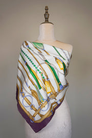 WSS-5816 Purple Tassels Luxury Style Silk Scarf