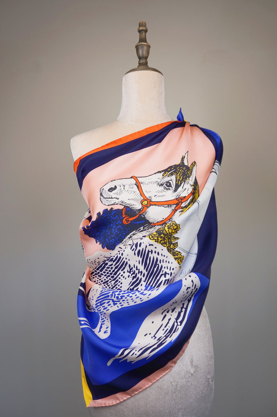 WSS-5818 Two Horses Luxury Style Silk Scarf