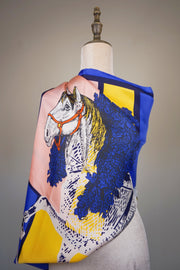 WSS-5818 Two Horses Luxury Style Silk Scarf