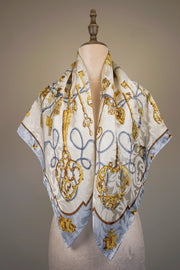 WSS-5819 White Secret Keys Luxury Style Silk Scarf