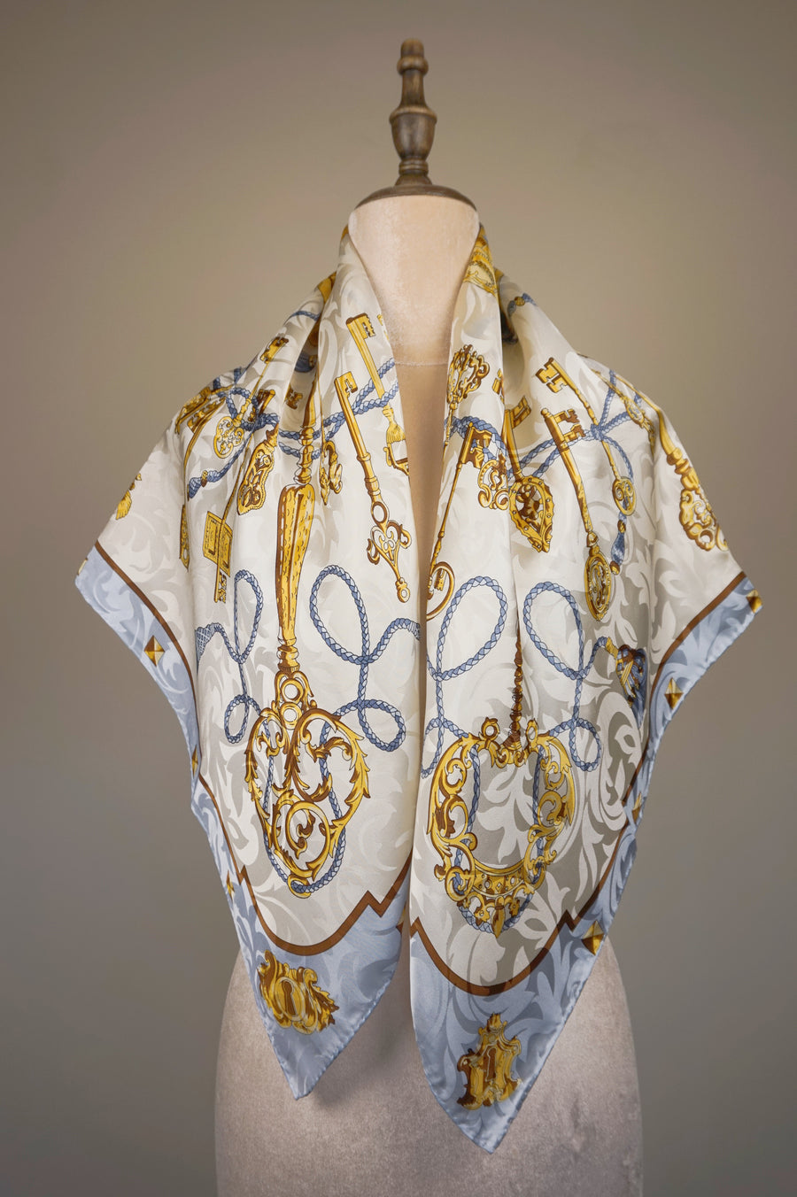 WSS-5819 White Secret Keys Luxury Style Silk Scarf