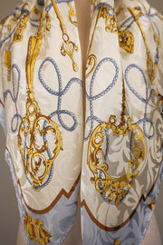 WSS-5819 White Secret Keys Luxury Style Silk Scarf