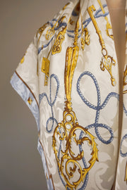 WSS-5819 White Secret Keys Luxury Style Silk Scarf