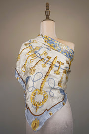 WSS-5819 White Secret Keys Luxury Style Silk Scarf