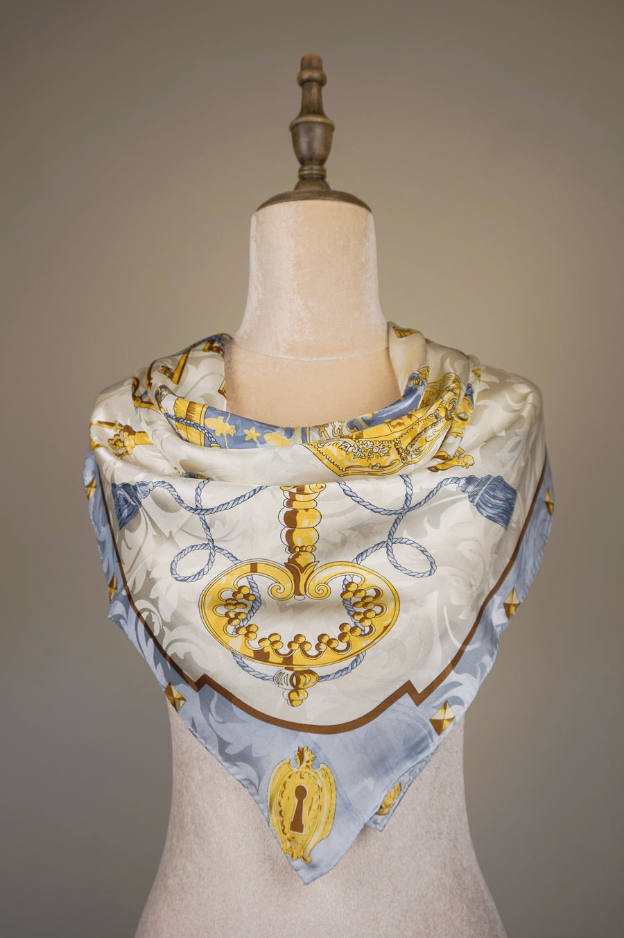 WSS-5819 White Secret Keys Luxury Style Silk Scarf