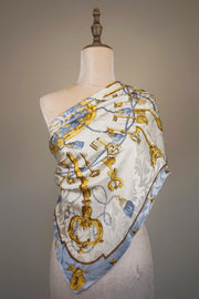 WSS-5819 White Secret Keys Luxury Style Silk Scarf