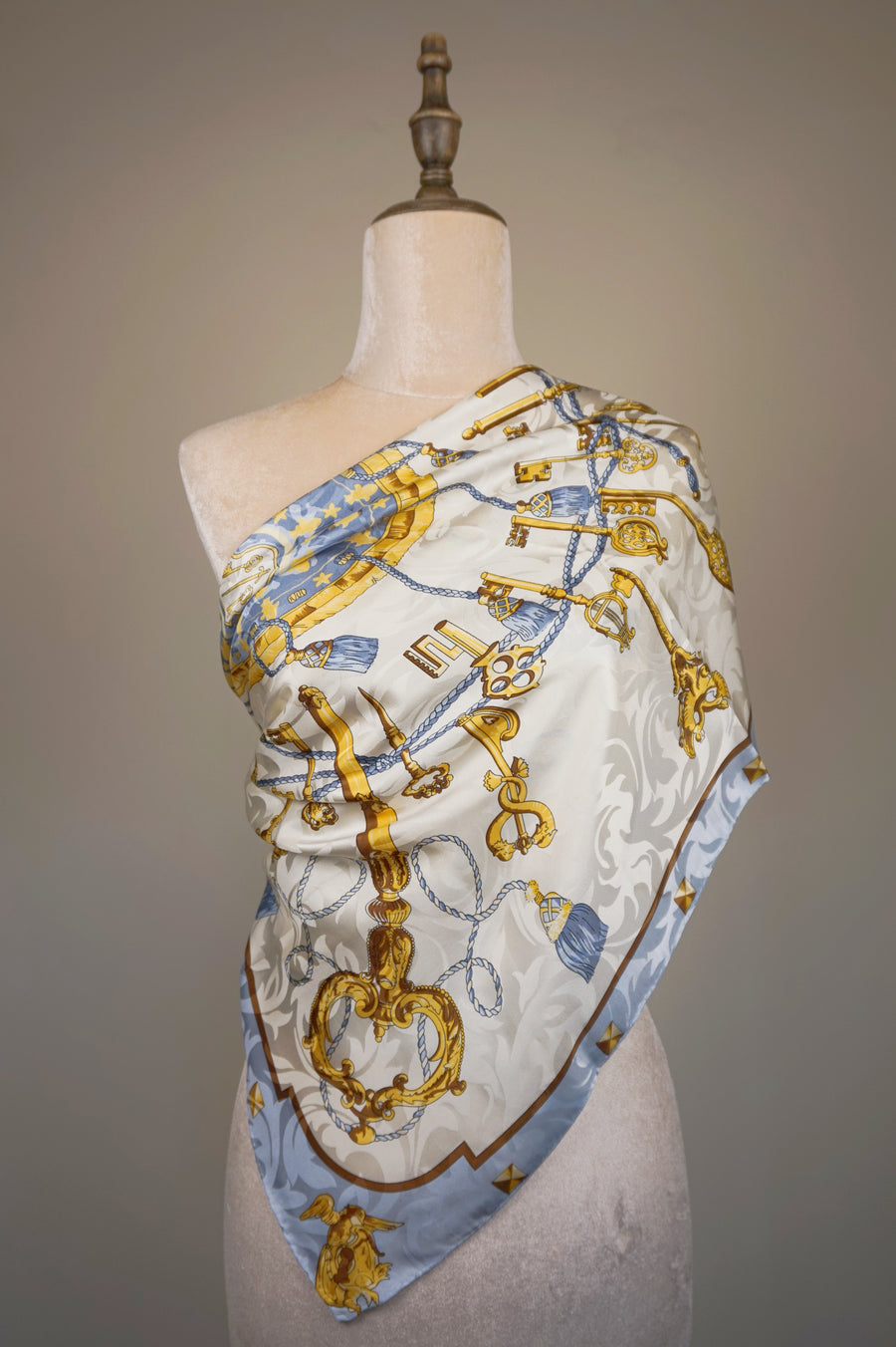 WSS-5819 White Secret Keys Luxury Style Silk Scarf