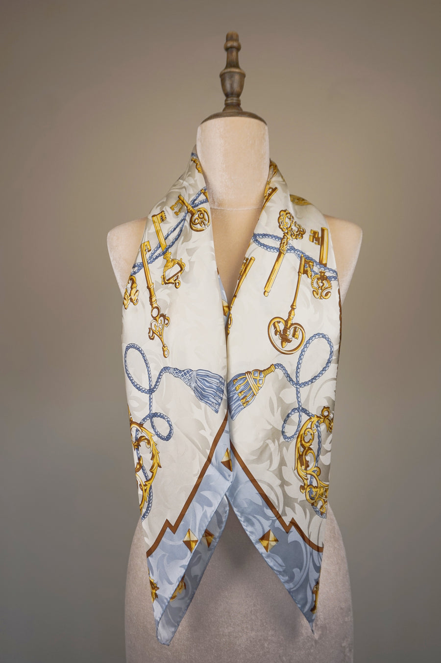 WSS-5819 White Secret Keys Luxury Style Silk Scarf