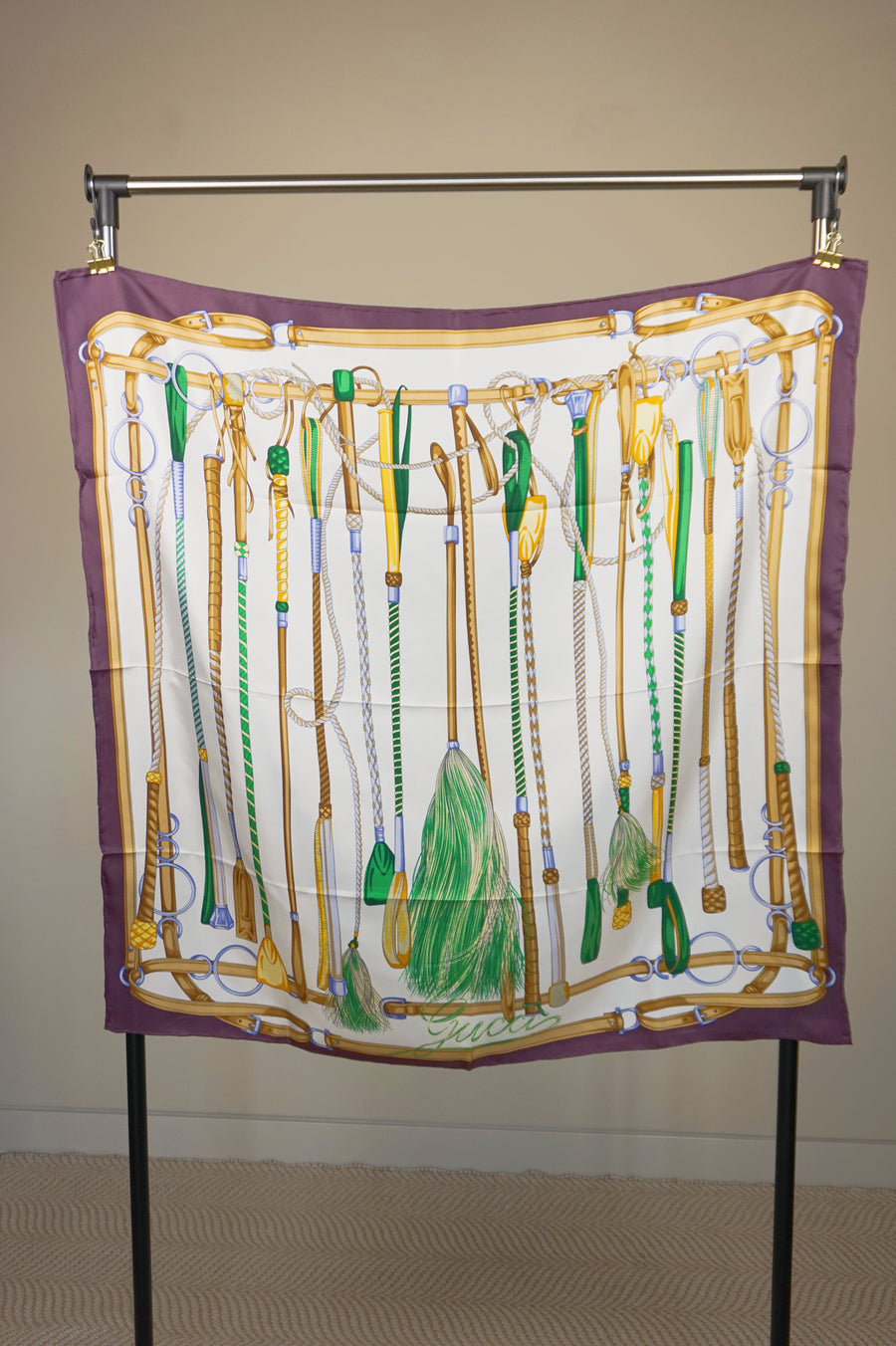 WSS-5816 Purple Tassels Luxury Style Silk Scarf