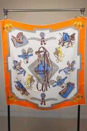 WSS-5815 Orange Horse Racing Luxury Style Silk Scarf