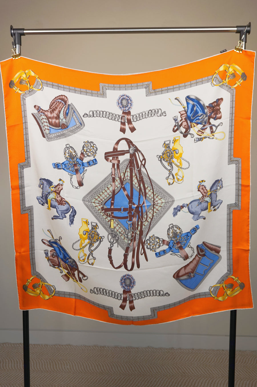WSS-5815 Orange Horse Racing Luxury Style Silk Scarf