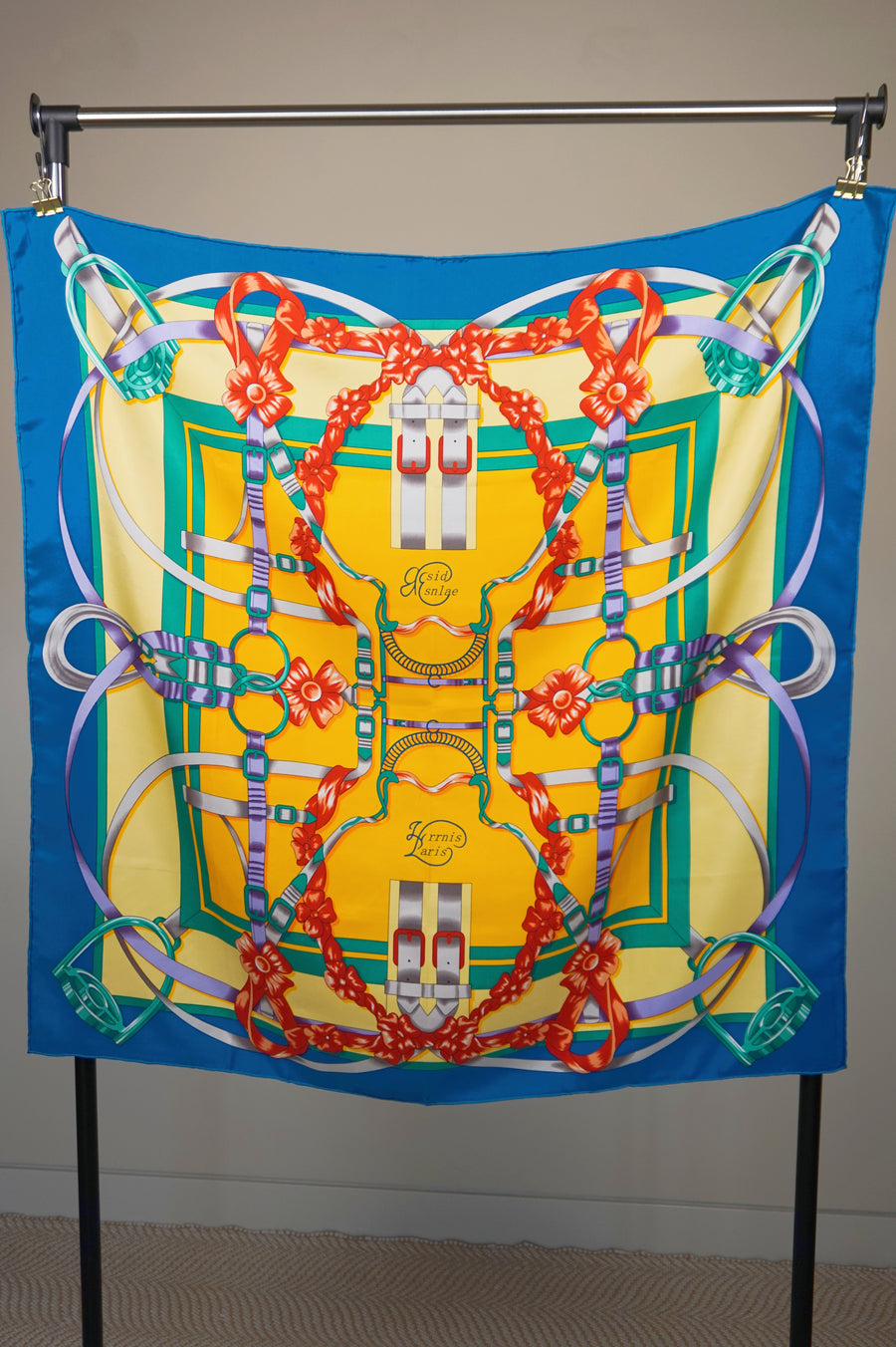 WSS-5814 Teal Stirrups Luxury Style Silk Scarf ( Queen's Favorite )