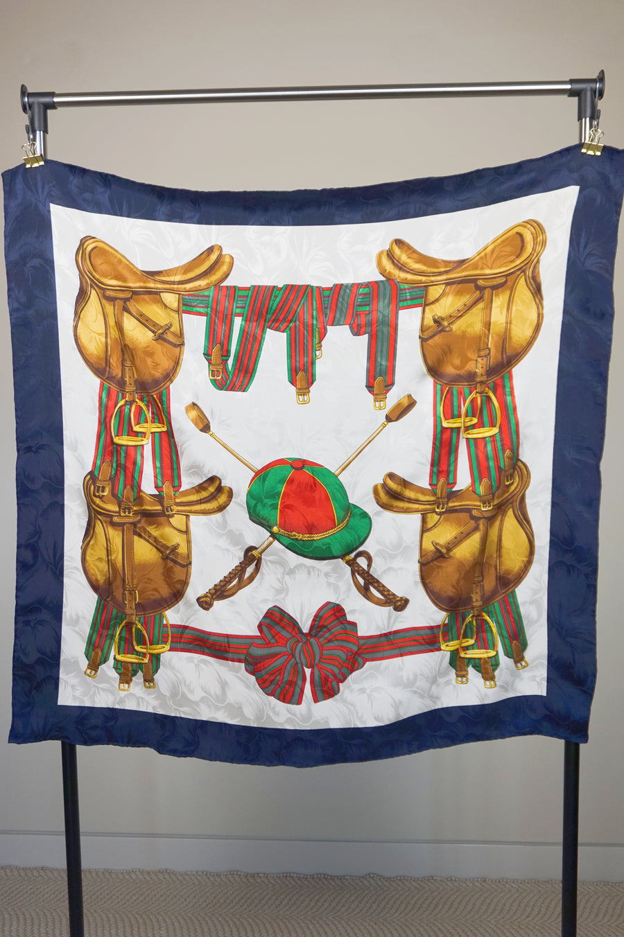 WSS-5813 Navy Blue Stirrups Luxury Style Silk Scarf ( Queen's Favorite )