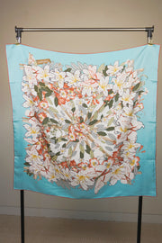 WSS-5811 Aqua Flower Feast Elegant Style Silk Scarf ( Queen's Favorite )