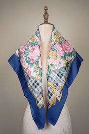 WSS-5822 Blue French Roses Elegant Style Silk Scarf ( Queen's Favorite )