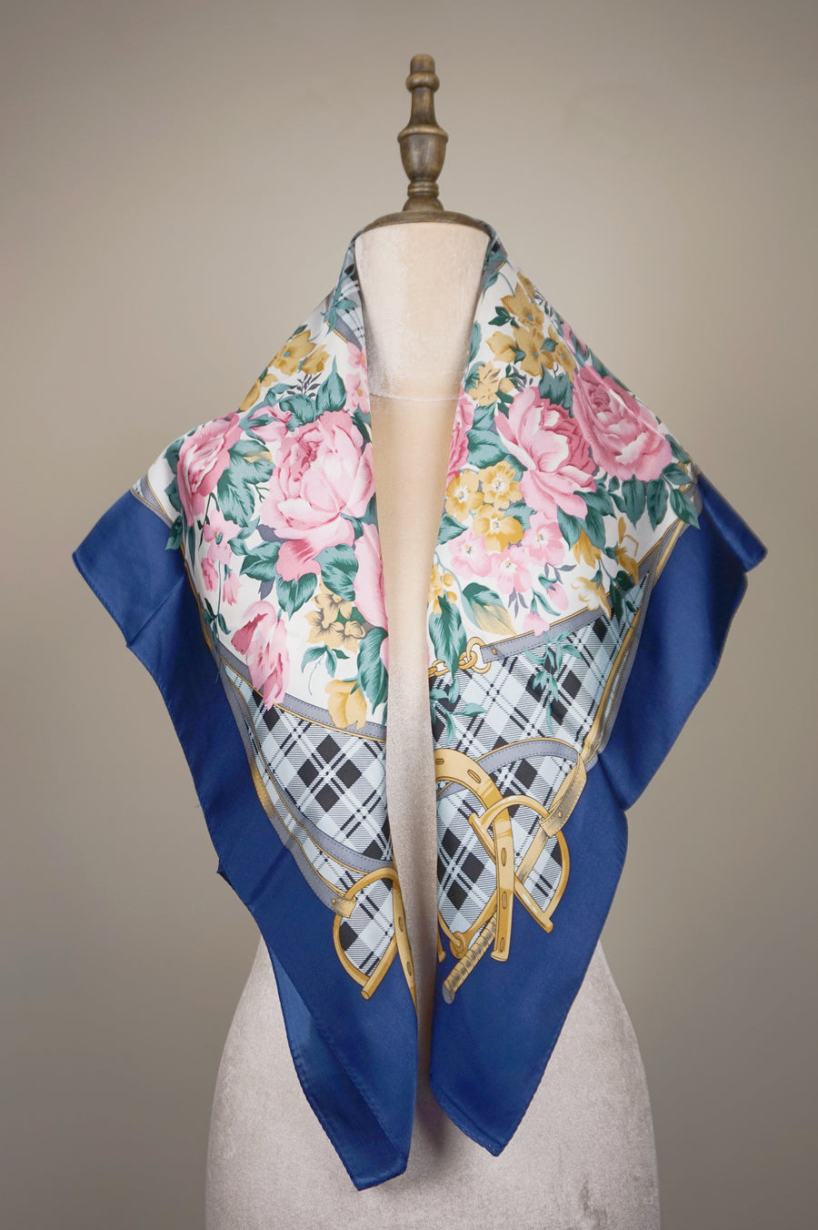 WSS-5822 Blue French Roses Elegant Style Silk Scarf ( Queen's Favorite )