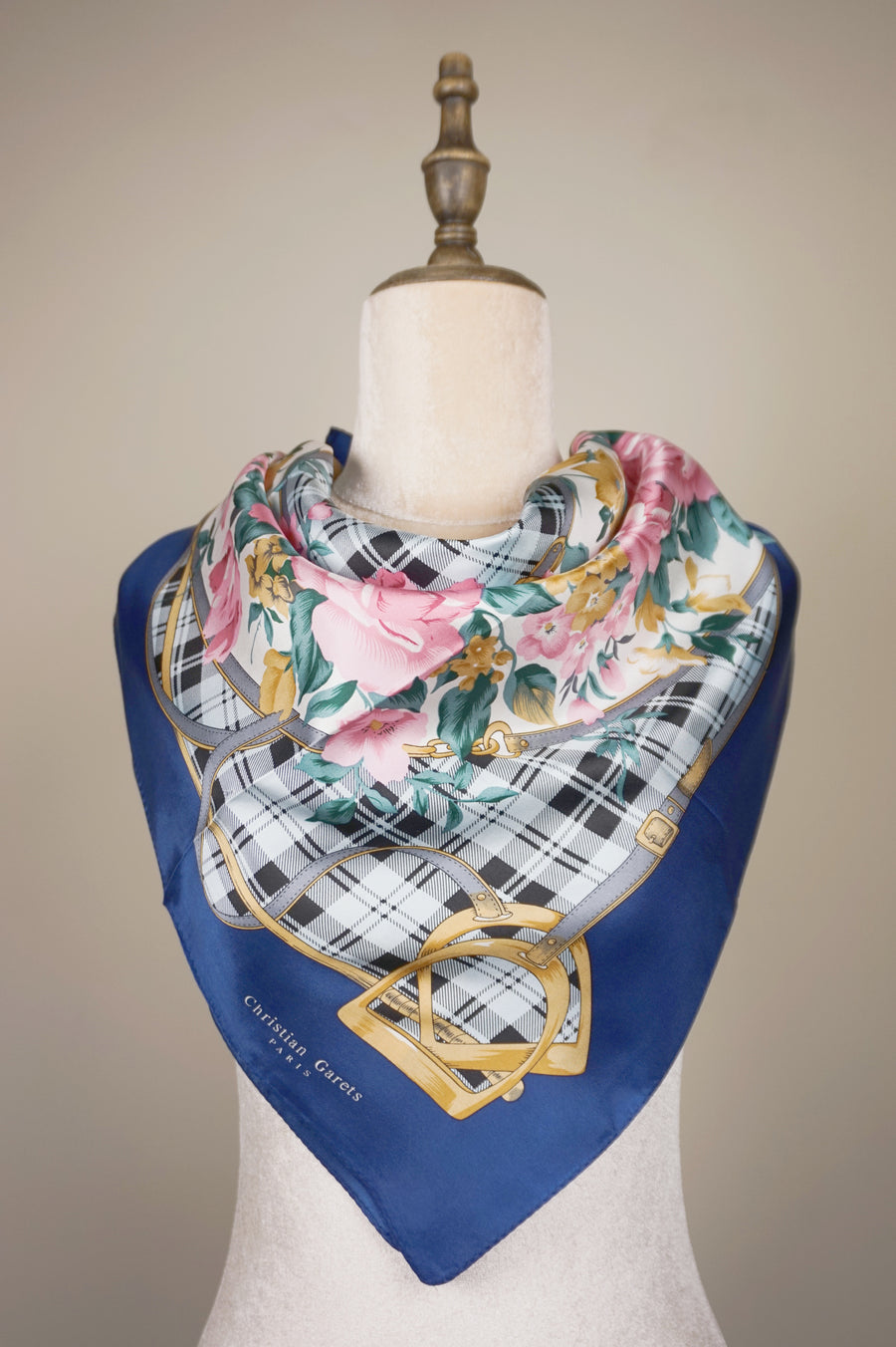 WSS-5822 Blue French Roses Elegant Style Silk Scarf ( Queen's Favorite )
