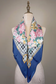 WSS-5822 Blue French Roses Elegant Style Silk Scarf ( Queen's Favorite )