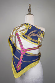 WSS-5823 Mustard Belts & Chains Luxury Style Silk Scarf