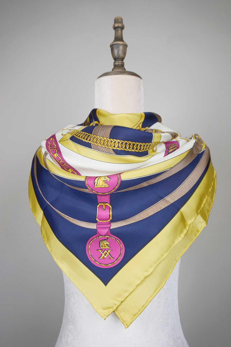 WSS-5823 Mustard Belts & Chains Luxury Style Silk Scarf