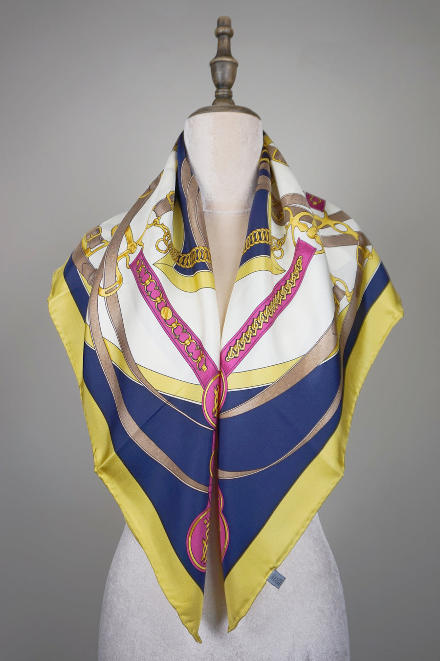 WSS-5823 Mustard Belts & Chains Luxury Style Silk Scarf