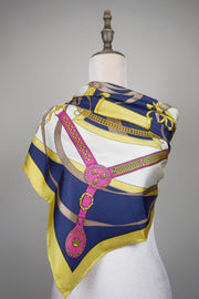 WSS-5823 Mustard Belts & Chains Luxury Style Silk Scarf