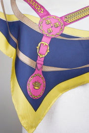 WSS-5823 Mustard Belts & Chains Luxury Style Silk Scarf