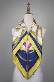 WSS-5823 Mustard Belts & Chains Luxury Style Silk Scarf