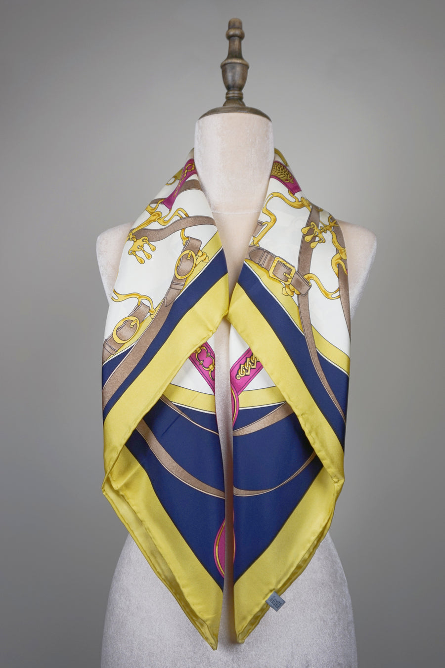 WSS-5823 Mustard Belts & Chains Luxury Style Silk Scarf