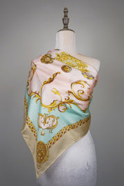 WSS-5824 Beige & Pink Luxury Style Silk Scarf