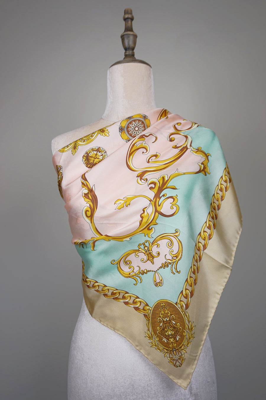 WSS-5824 Beige & Pink Luxury Style Silk Scarf