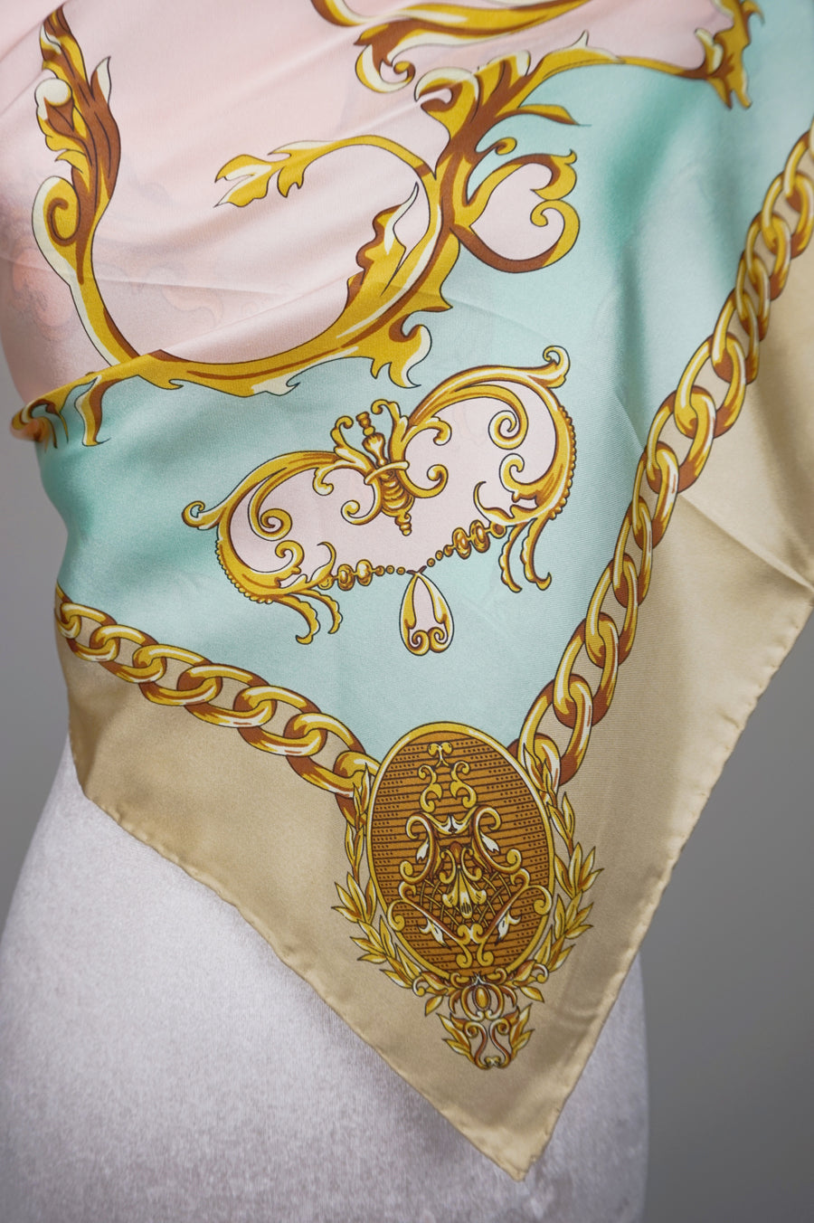 WSS-5824 Beige & Pink Luxury Style Silk Scarf