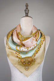 WSS-5824 Beige & Pink Luxury Style Silk Scarf