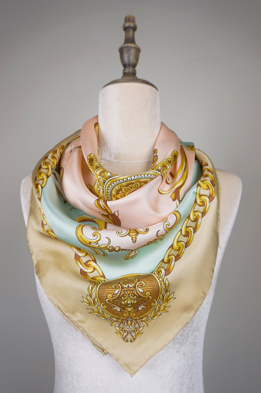 WSS-5824 Beige & Pink Luxury Style Silk Scarf
