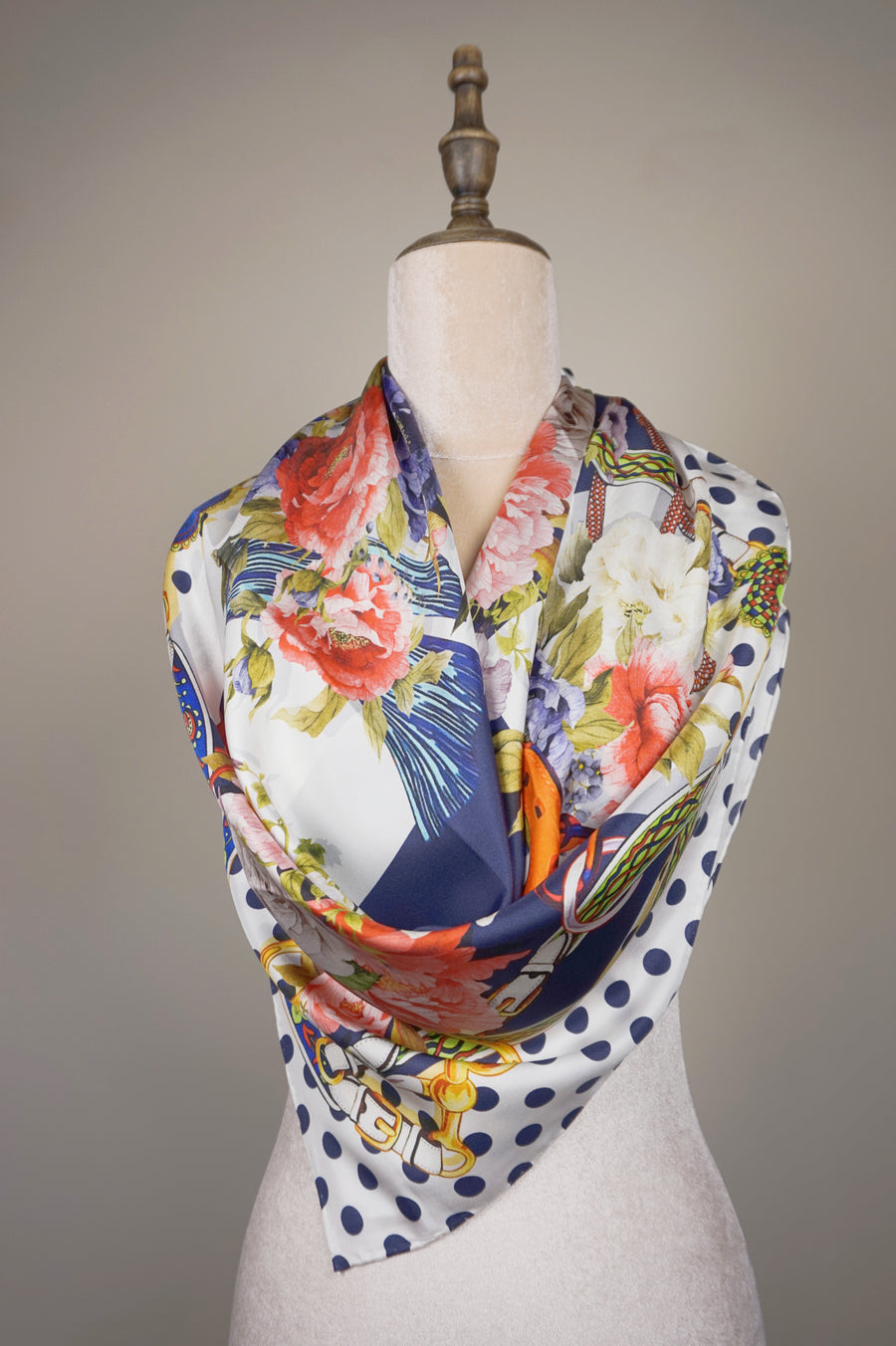 WSS-5825 Polka Dots & Stirrups Luxury Style Silk Scarf