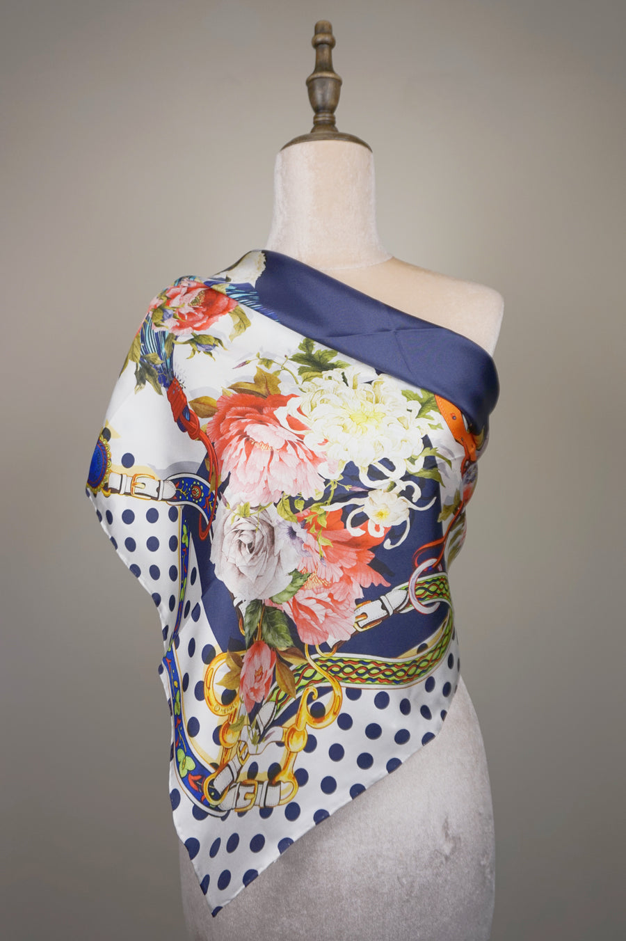 WSS-5825 Polka Dots & Stirrups Luxury Style Silk Scarf