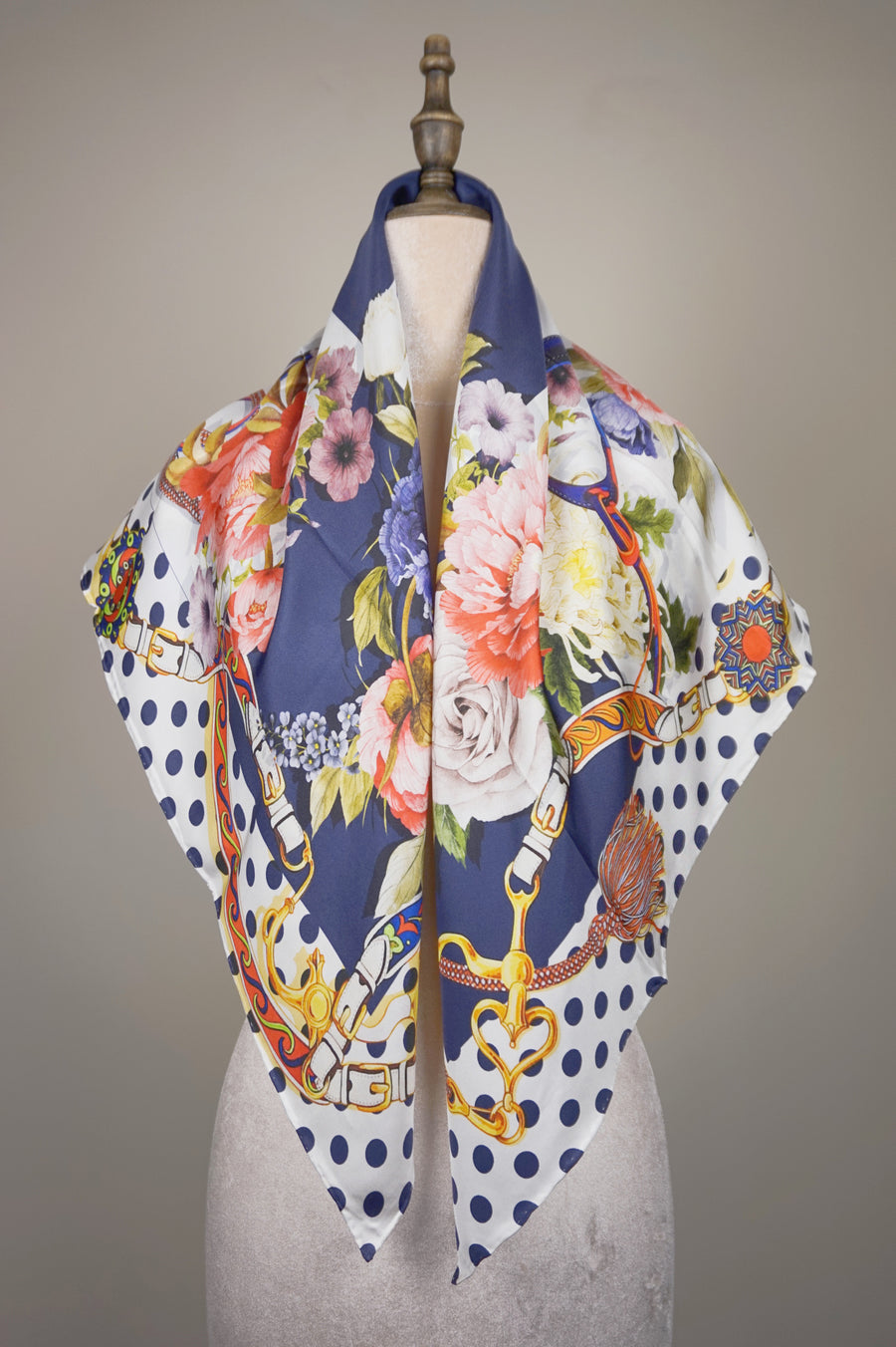 WSS-5825 Polka Dots & Stirrups Luxury Style Silk Scarf