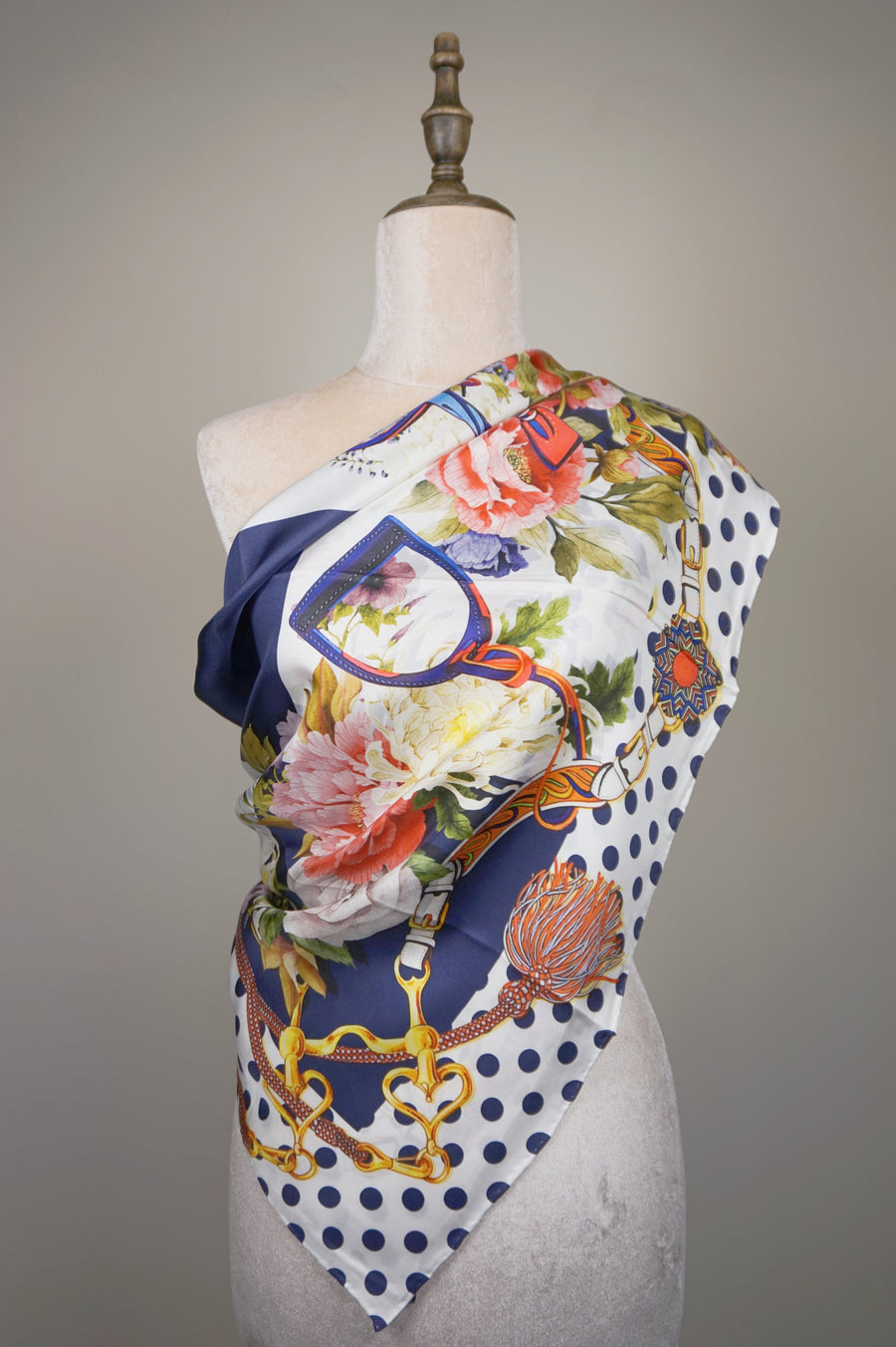 WSS-5825 Polka Dots & Stirrups Luxury Style Silk Scarf