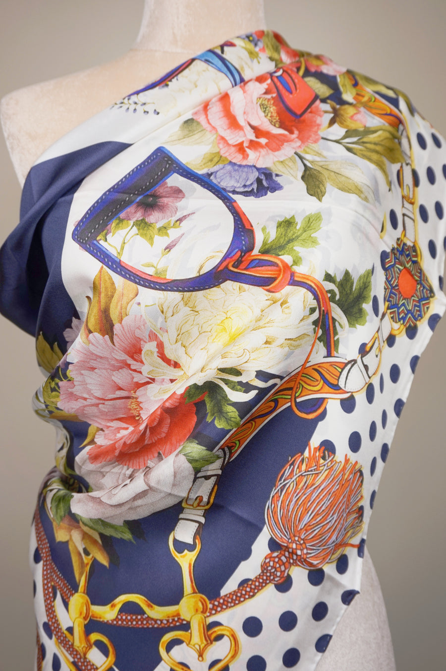 WSS-5825 Polka Dots & Stirrups Luxury Style Silk Scarf