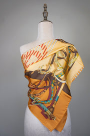 WSS-5827 Orange Stirrups Luxury Style Silk Scarf