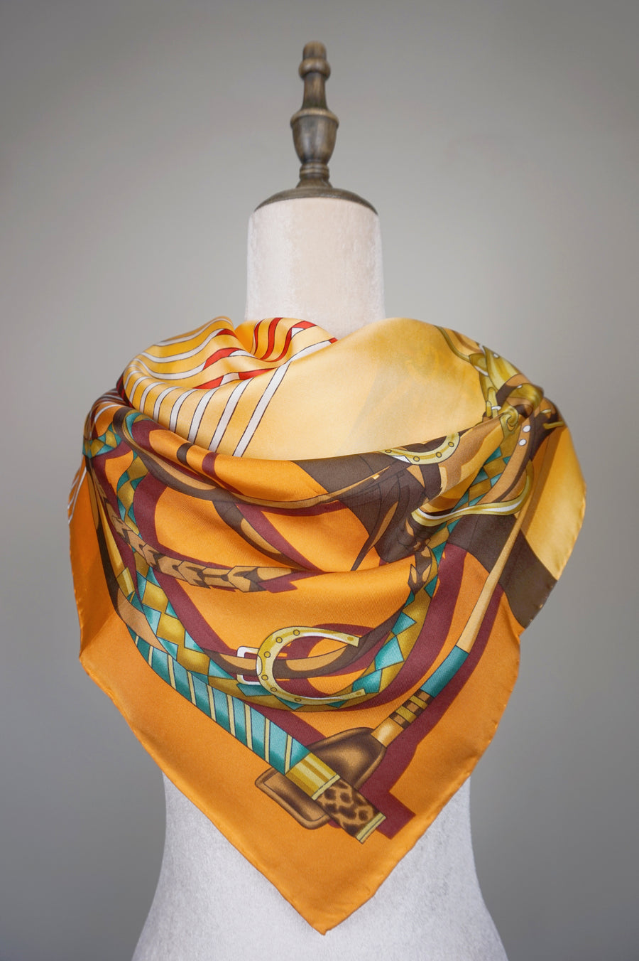 WSS-5827 Orange Stirrups Luxury Style Silk Scarf