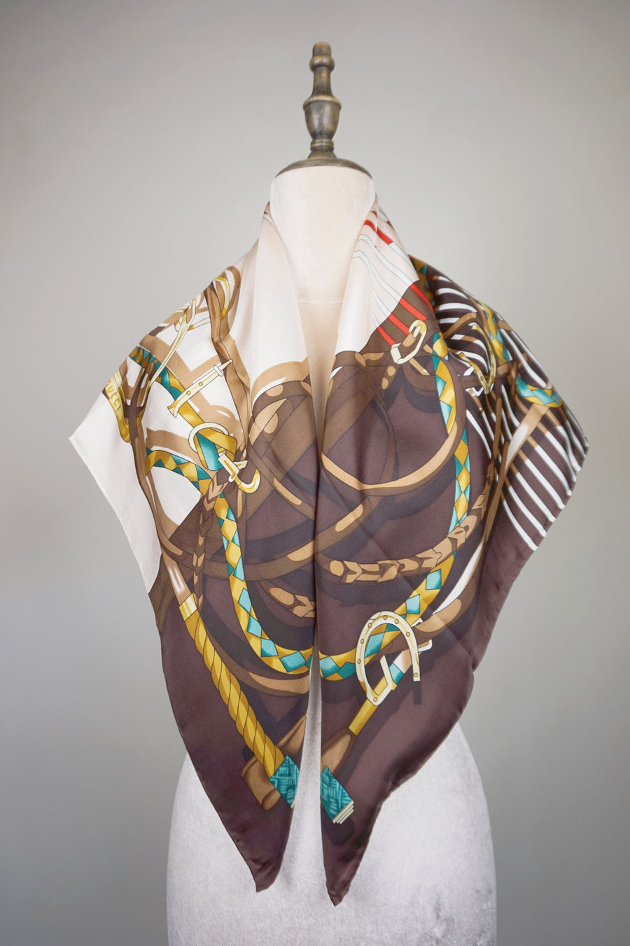 WSS-5828 Brown Stirrups Luxury Style Silk Scarf